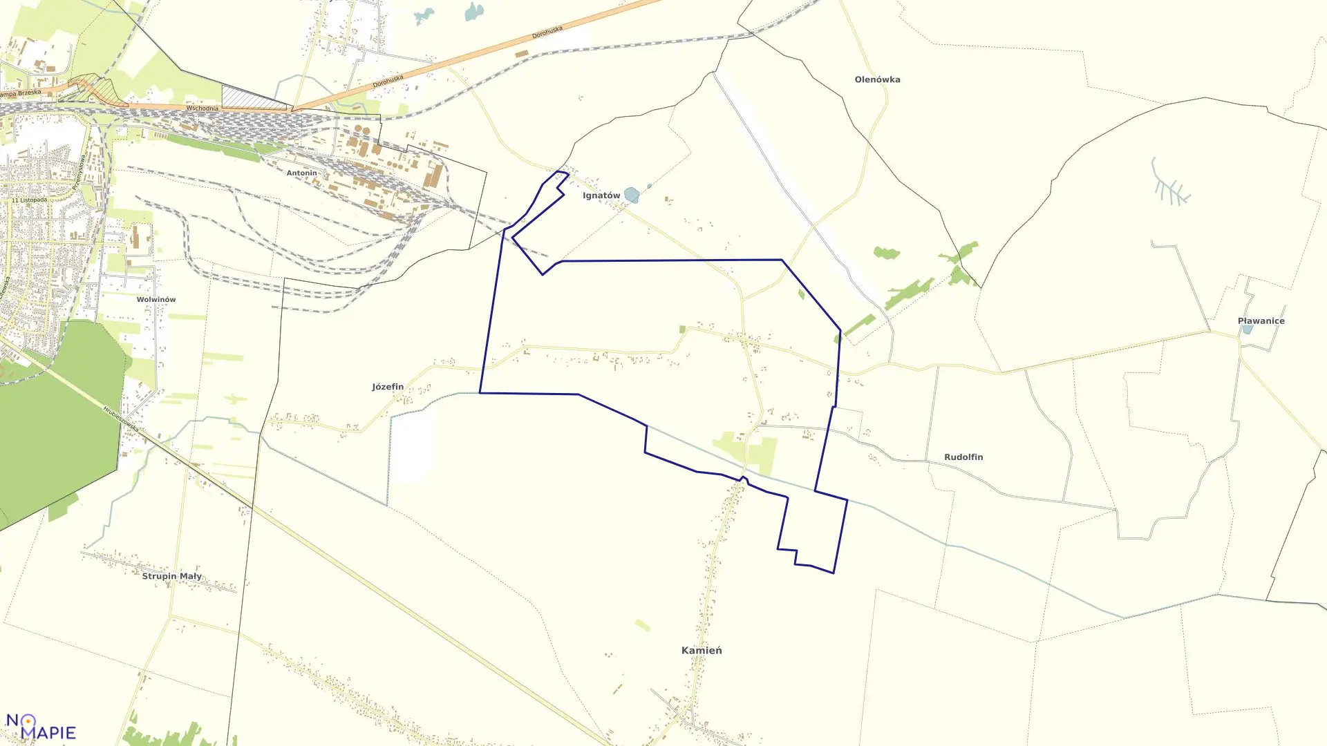 Mapa obrębu KAMIEŃ-KOLONIA w gminie Kamień